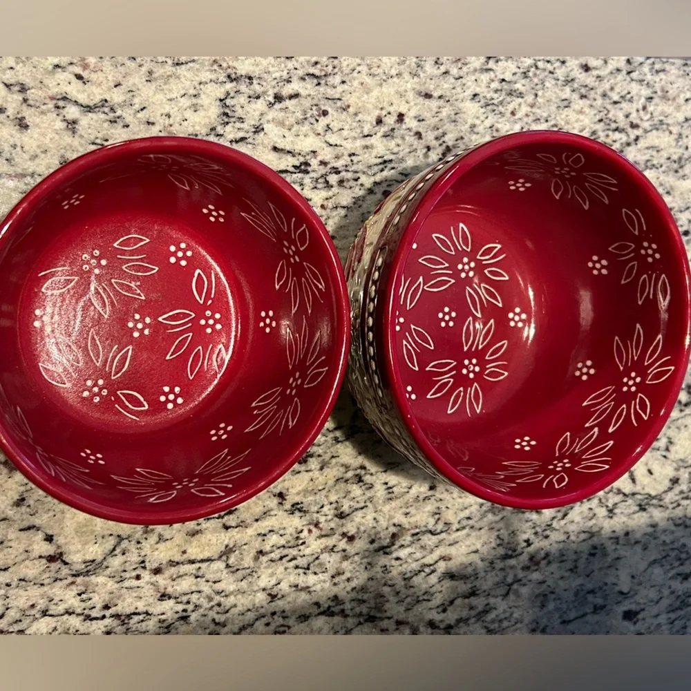Temptations Old World Cranberry Basket Weave Bake Cook Serve Bowls 1 Q & 1.5 Q
